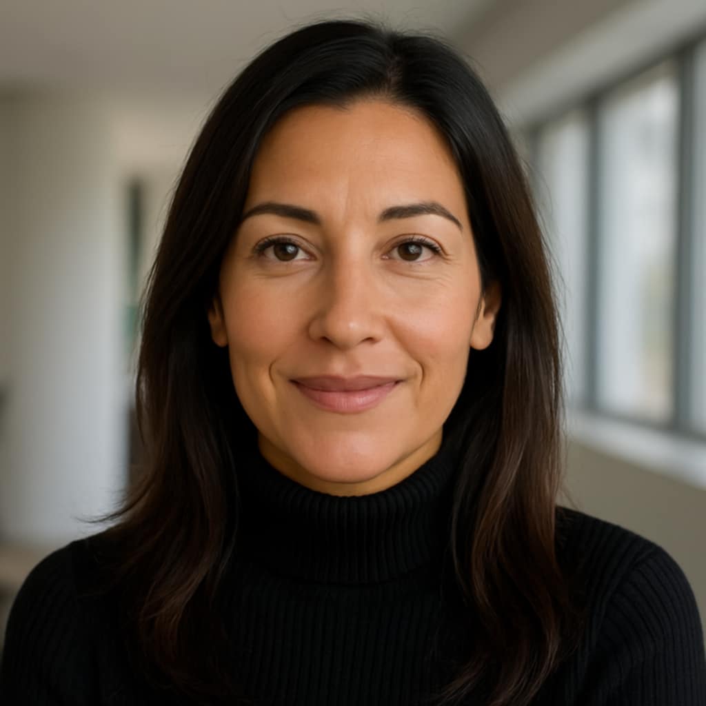 woman smiling and sitting